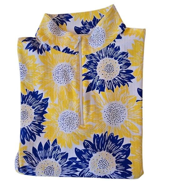 IBKUL Womens Sunflower Print UPF50+ Long Sleeve Athletic Top Yellow Blue Large - Picture 3 of 12